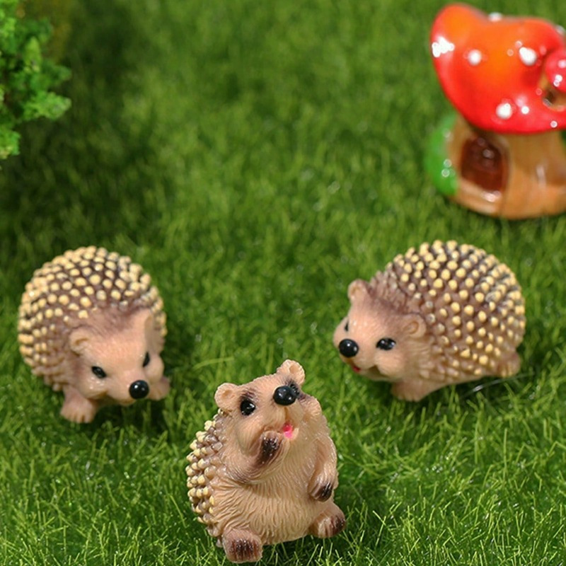 

3pcs/6pcs Cute Hedgehog Micro Landscape Decorations, Diy Resin Craft Ornaments, Realistic Animal Figures For Garden Decor