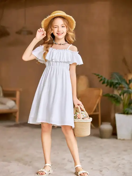 girls summer dress short sleeve cold shoulder solid color swing casual dresses with pockets | Shop Now For Limited-time Deals | Temu girls summer dress short sleeve cold shoulder solid color swing casual dresses with pockets | Shop Now For Limited-time Deals | Temu