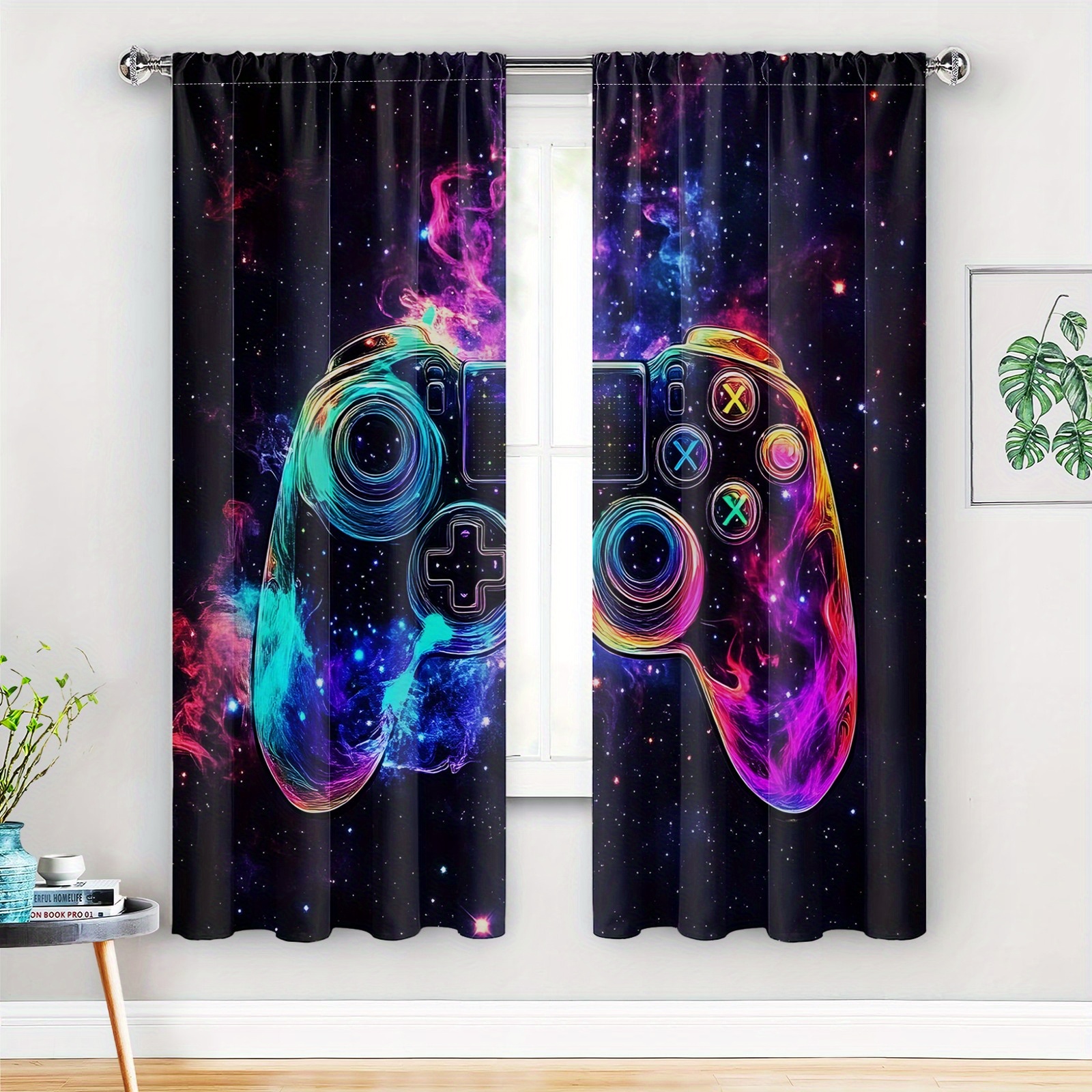 

Gamer's : 2pcs Blackout Curtains Set - Purple & Blue Video Game Controller Design, Boys & Teens Bedrooms