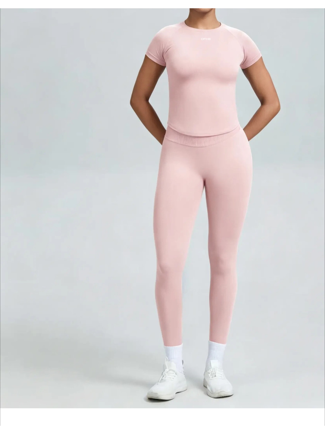 Women's Yoga and Fitness 2pcs Set: Raglan Short-Sleeve Top with Curved Hem, High-Waist Tummy Control and -Lifting Fitted