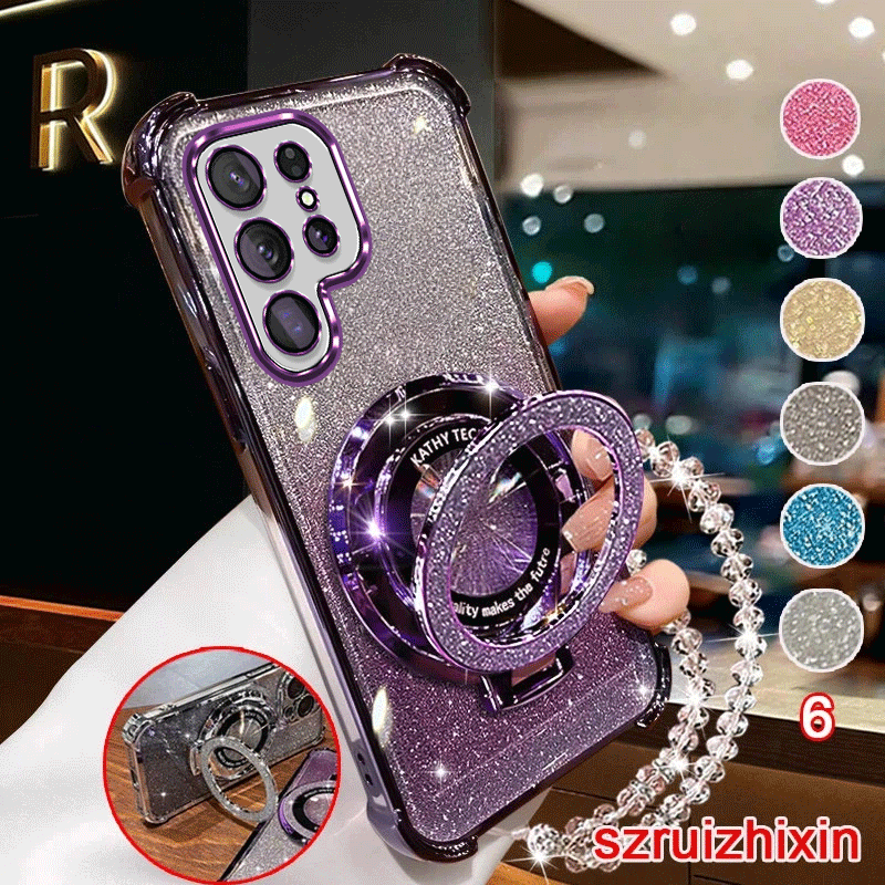 E-shop Handyhülle: Handyhülle für for Samsung S26 Ultra S26 – 6 Farben – Luxuriöse Glitzer-Standhalterung – Stoßfeste Weiche Hülle mit Handgelenkband,