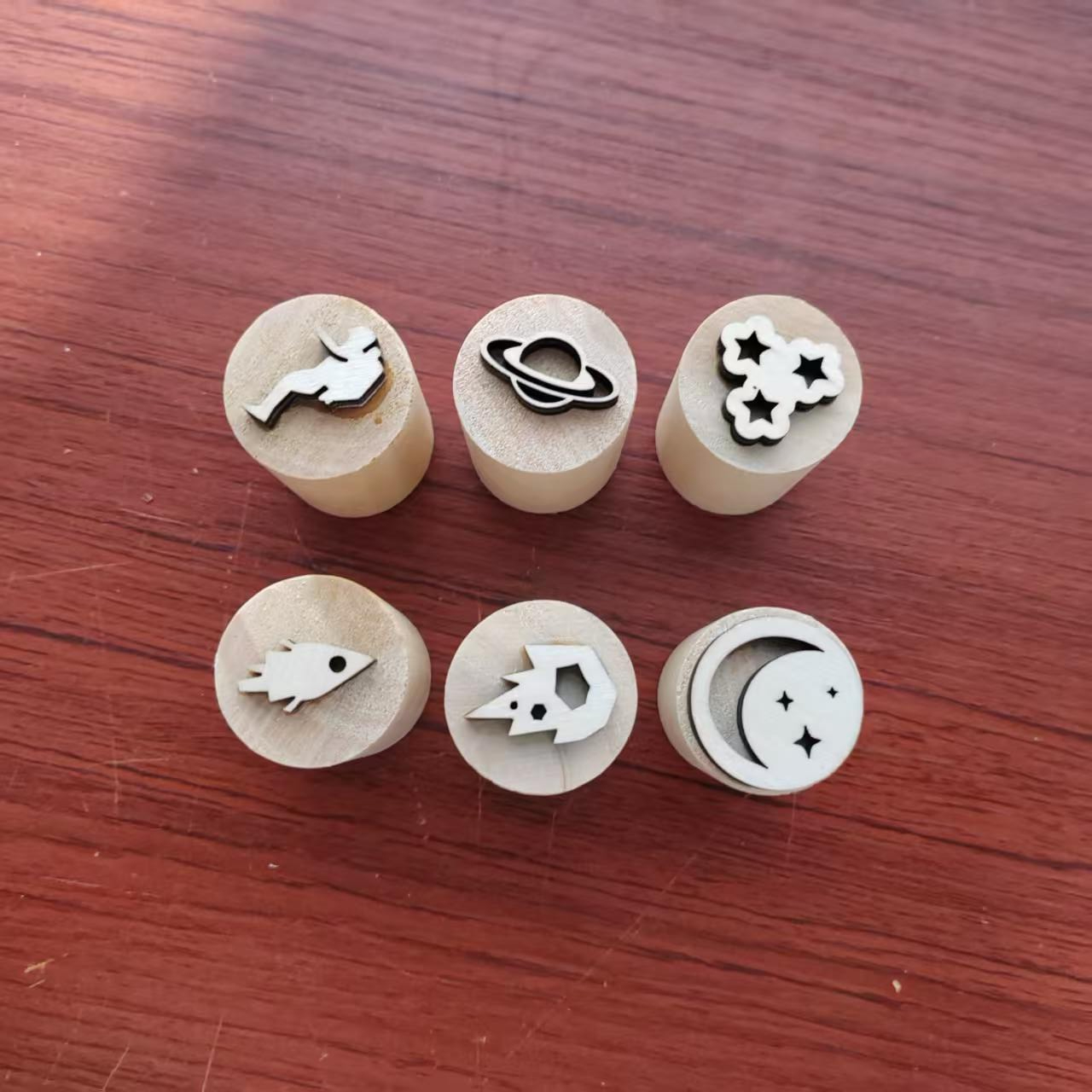 Set of Engineering Tool and Space-themed Wooden Stamps