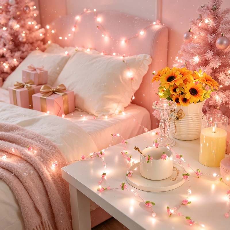 Image of 1pc Rose Led Fairy Light String, Suitable For Decorating Bedrooms, Mother's Day, Valentine's Day, And Christmas