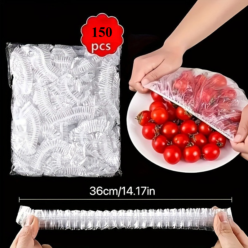 Image of Peejaa-150pcs Reusable Elastic Food Storage Covers - Transparent Stretchable Plastic Bowl And Plate Sealing Film, Unscented, Perfect Alternative To Aluminum Foil And Cling Wrap