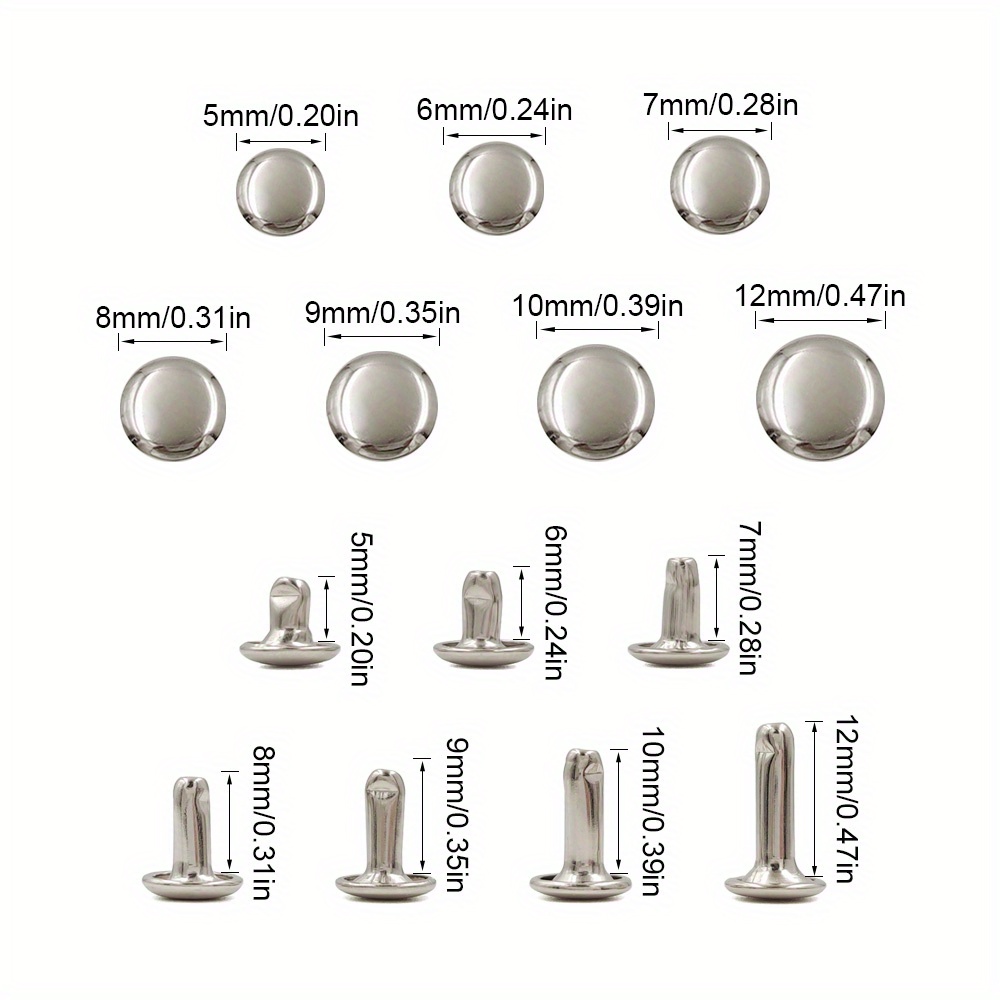 80 100pcs 5 12mm   rivets set metal round studs for leather craft bags belts hats shoes pet collars durable practical decor fasteners