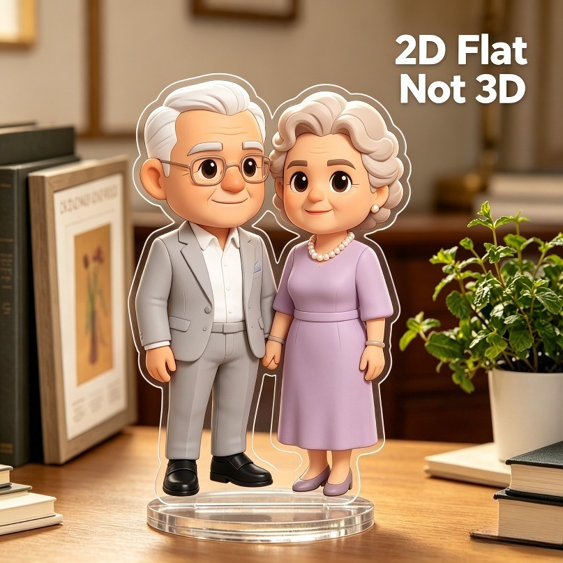 TEMU 2D Plat - [Photo conçue par IA] Support de portrait de poupée 2D plat, œuvre d'art numérique personnalisée, souvenir d'anniversaire de mariage,