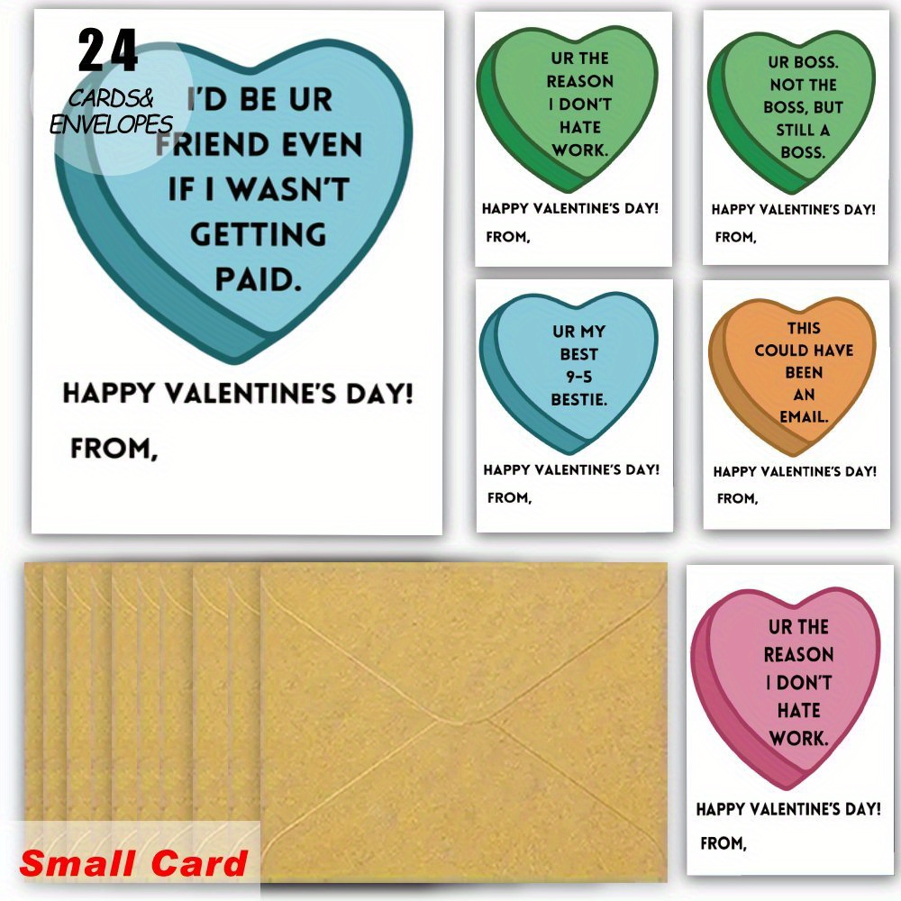 

24pcs Humorous Valentine's Day Cards With Envelopes, Office Greetings For Boss, Colleagues, Employees - Holiday & New Year Celebration Cards