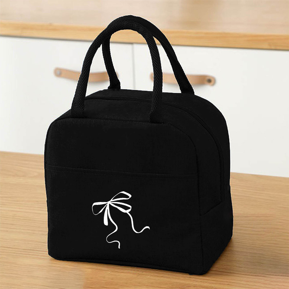 TEMU 1pc Easy Drawn Bow With Ribbons Portable Thermal Lunch Bag Leakproof Lunch Tote For Men Women, Non-food Contact