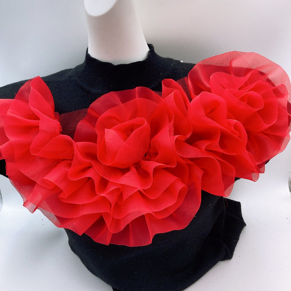 TEMU 1 pièce de dentelle plissée de 40 cm/15,75 pouces, appliqué floral en haut de gamme, embellissement floral 3D complet pour broches DIY,