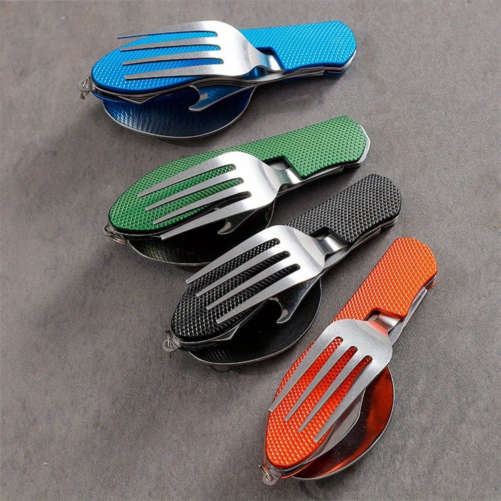 TEMU 4pcs Camping Cutlery Set Set Stainless Steel Portable Multi-functional Outdoor Survival Travel Hiking Cutlery Set Detachable Cutlery