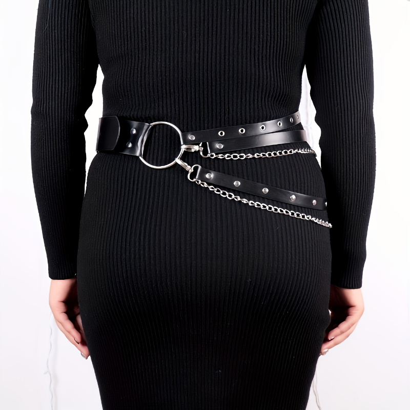 Plus Size Punk Hip Hop PU Belt with Tassel Chain