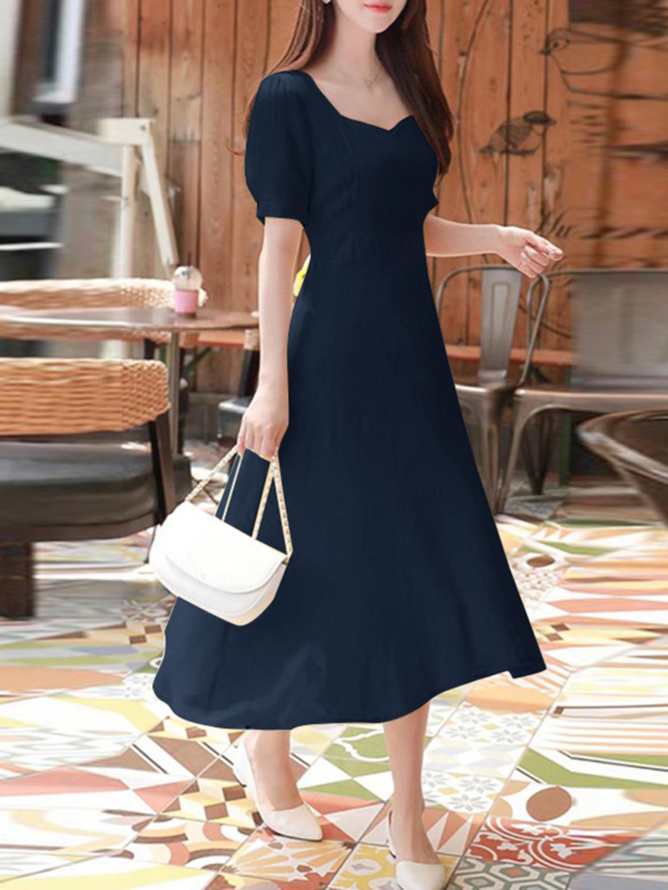 korean style cocktail dress womens elegant korean style puff sleeve a line swing
