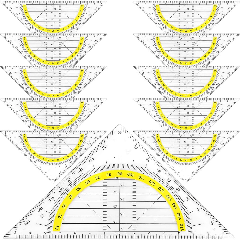 TEMU Ensemble de 10 règles triangulaires multifonctionnelles, règles géométriques en plastique transparent, livré avec un rapporteur et un jeu