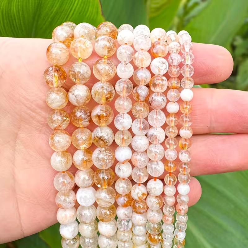 TEMU Citrine Round Beads, Loosely , Suitable For Making Necklaces And Bracelets; Beading Material; Bracelets; Decorative Beads; Elegant Jewelry;