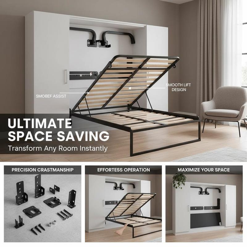 Murphy Bed Spring Mechanism 2055 X 1175 X 2080 Mm, Murphy Bed Kit, Twin Deluxe, Kit Mechanical Hardware for Wall Beds, Pneumatic Lever Bed Support, Folding Cabinet Wall Bed