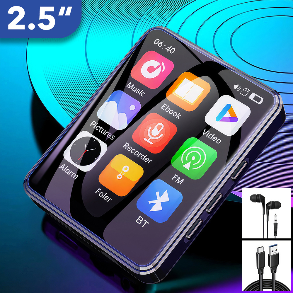 2. 5-Inch Full Touch Screen MP4/MP3 Player, Portable Lossless Sound Music Player FM Radio, Lightweight MP3 Player for Sport, Running, Travel, 32GB Card (Optional)
