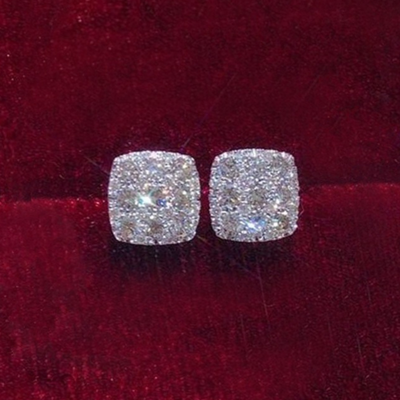 Women's Elegant Shiny Inlay Zirconia Square Stud Earrings
