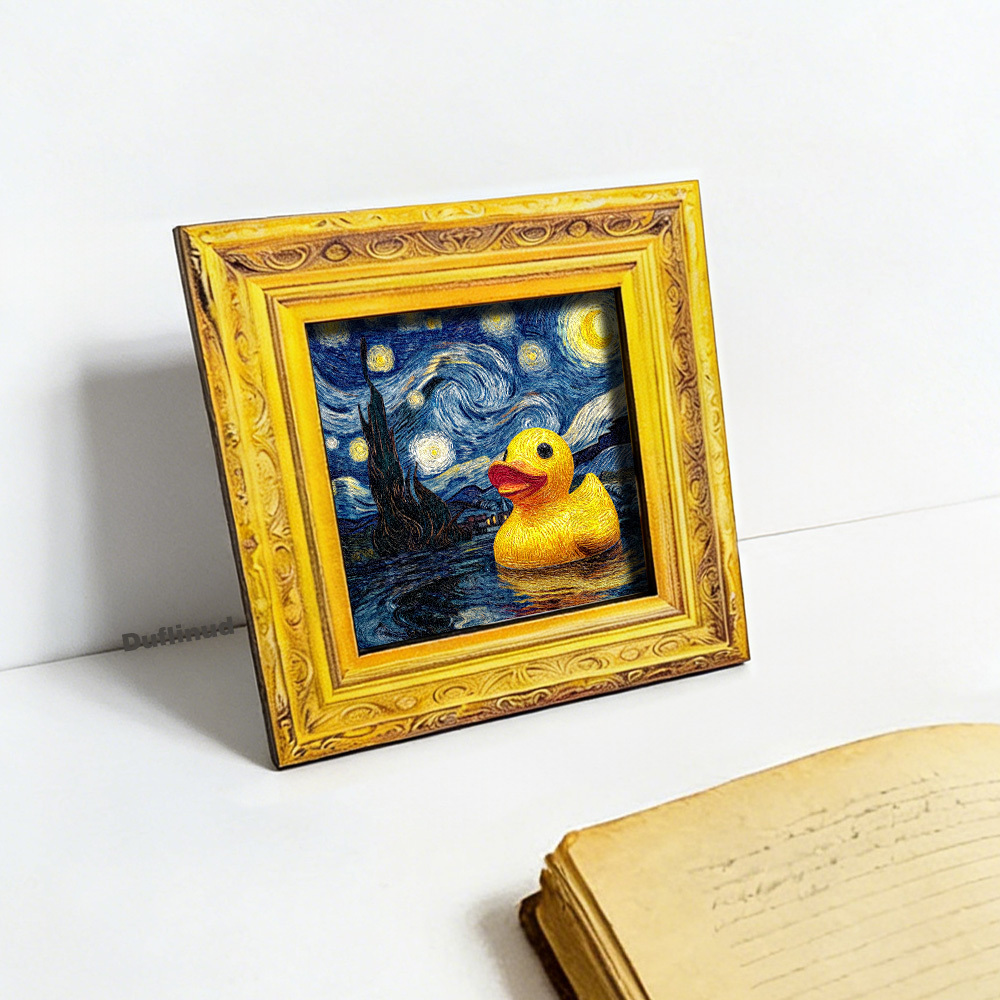 TEMU 【商品名】魅惑的な木製イエローダックの冷蔵庫マグネット。星月夜のヴァンゴッホに敬意を表します。ミニ木製装飾絵画。小さなアート冷蔵庫マグネット。鮮やかな黄色いアヒル。キッチン冷蔵庫の装飾に最適。お祝いのギフト。