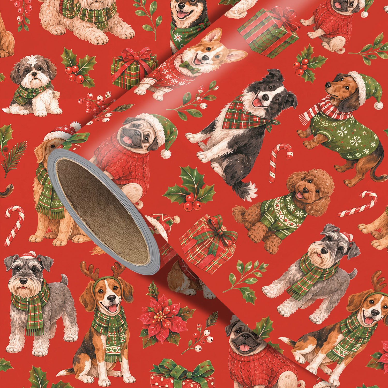 TEMU Dog Christmas Wrapping Paper Roll - Measures 17.7 Inches X 118 Inches, Perfect For Wrapping Xmas Gifts, Making Party Decorations, And Christmas