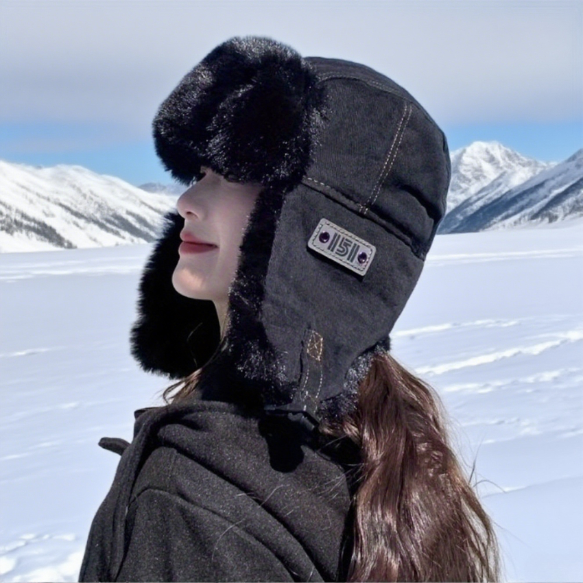 Bonnet d'Hiver Coupe-Vent pour Hommes et Femmes avec Masque d'Oreilles en Peluche - Épais et Chaud pour Ski/Cyclisme, Design Rétro Lei Feng pour Activités Extérieures (Noir/Gris/Kaki) - Unisexe pour Températures Froides Non-Élastique pour 22,05-22,83 pouces