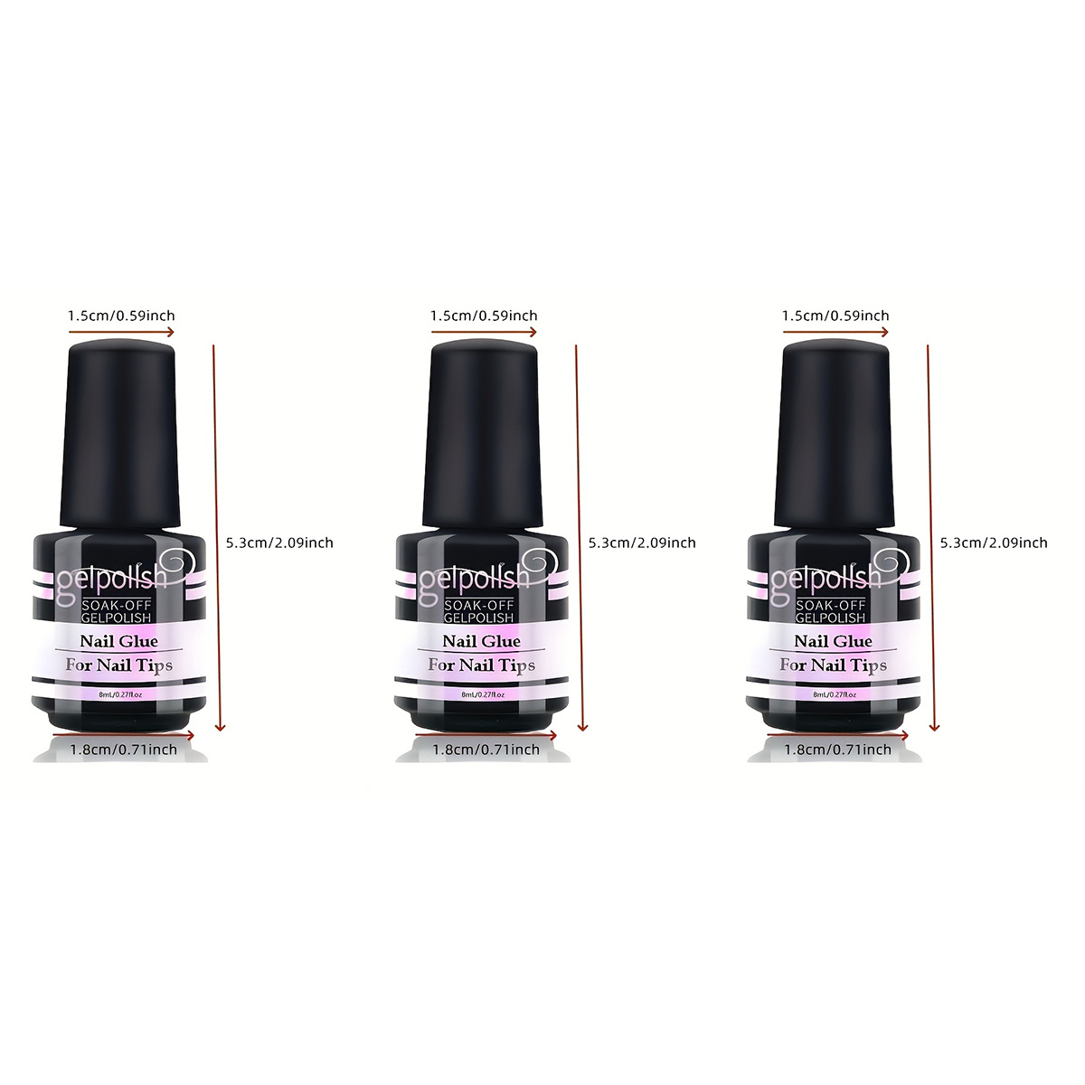 Image of 3pcs Nail For Press-on Nails, Nail Tips & Fake Nails - Long-lasting Acrylic Gel Brush, Alcohol-free, Transparent, Precision Nozzle For Precise Application, Nail Care, Gel