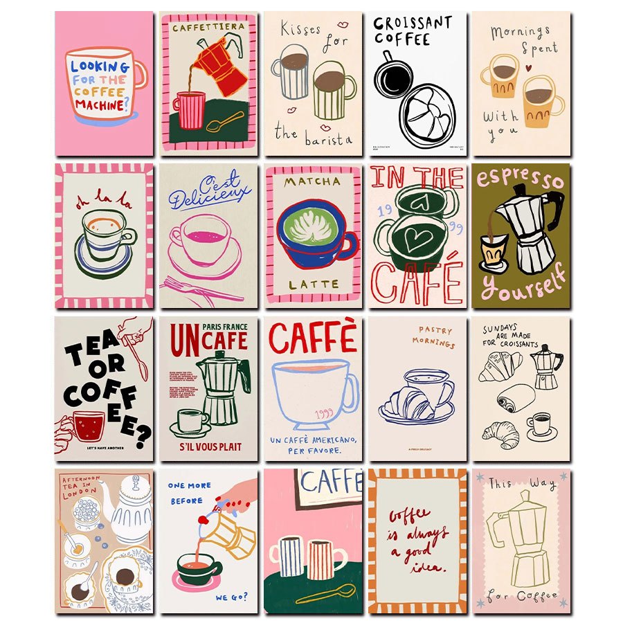 Image of 20pcs Abstract Afternoon Tea Poster Art Wall Decoration Greeting Cards, Postcard And Cardboards, Reusable Suitable For Mailing And Collecting For Living Room, Bedroom, Study Room, Dormitory -10*15cm