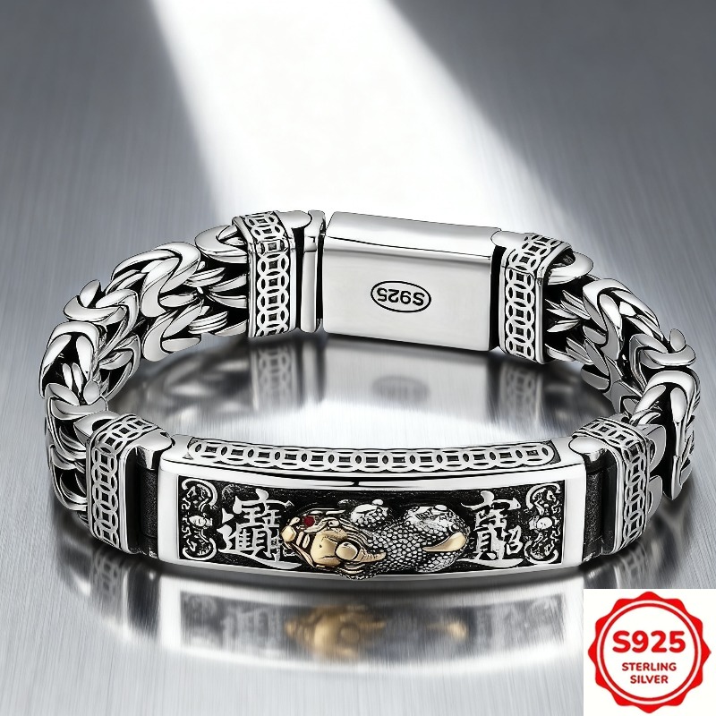 This S925 925 Silver Bracelet for Men Features a Hip Hop Style with a Personalized Easy Peace Pattern, Making It an Ideal Birthday Gift for Men, a Father'S Day Present, Or a Perfect Gift For. It'S Great for Everyday Wear