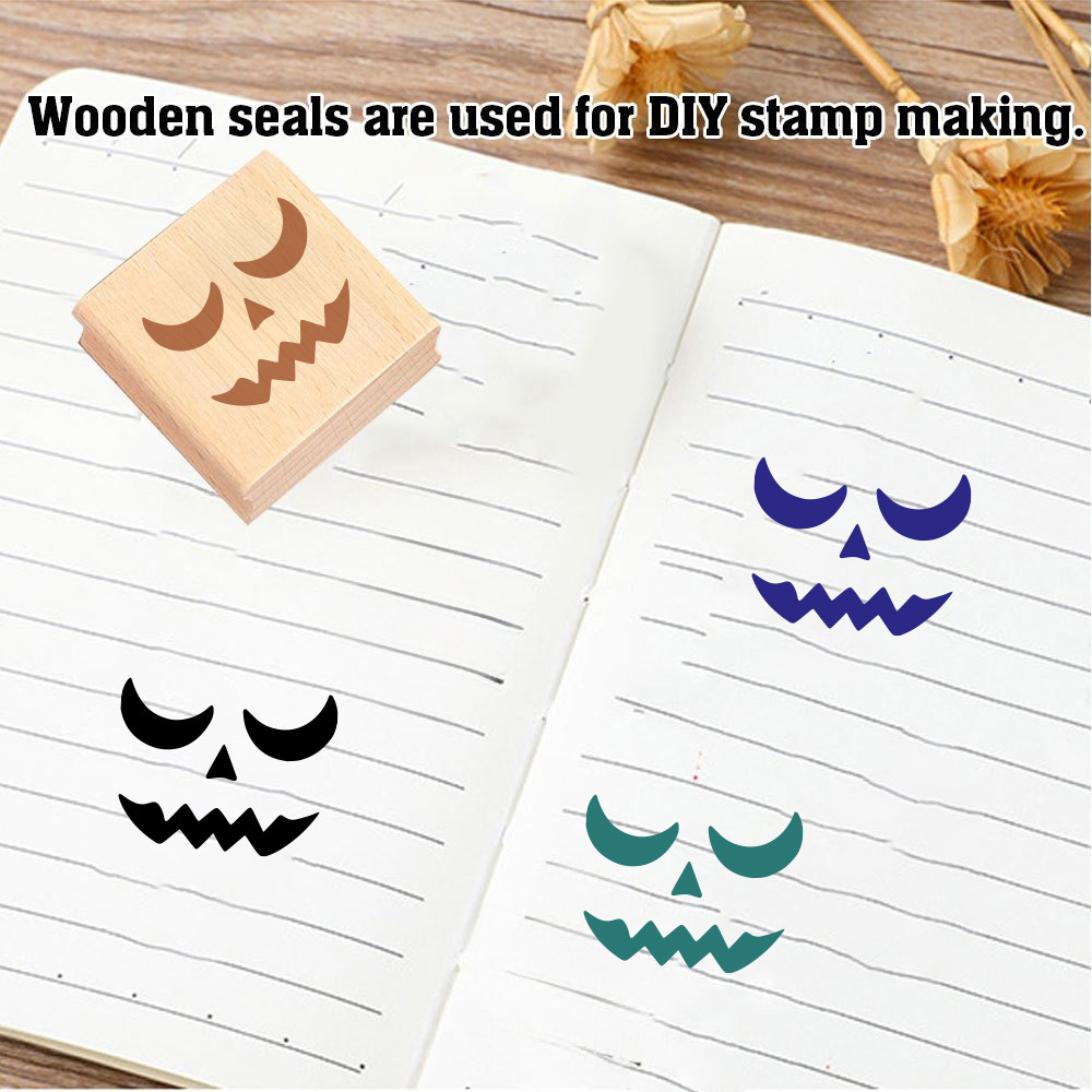 Halloween Jack-o'-Lantern Face Wooden Stamp for Crafts