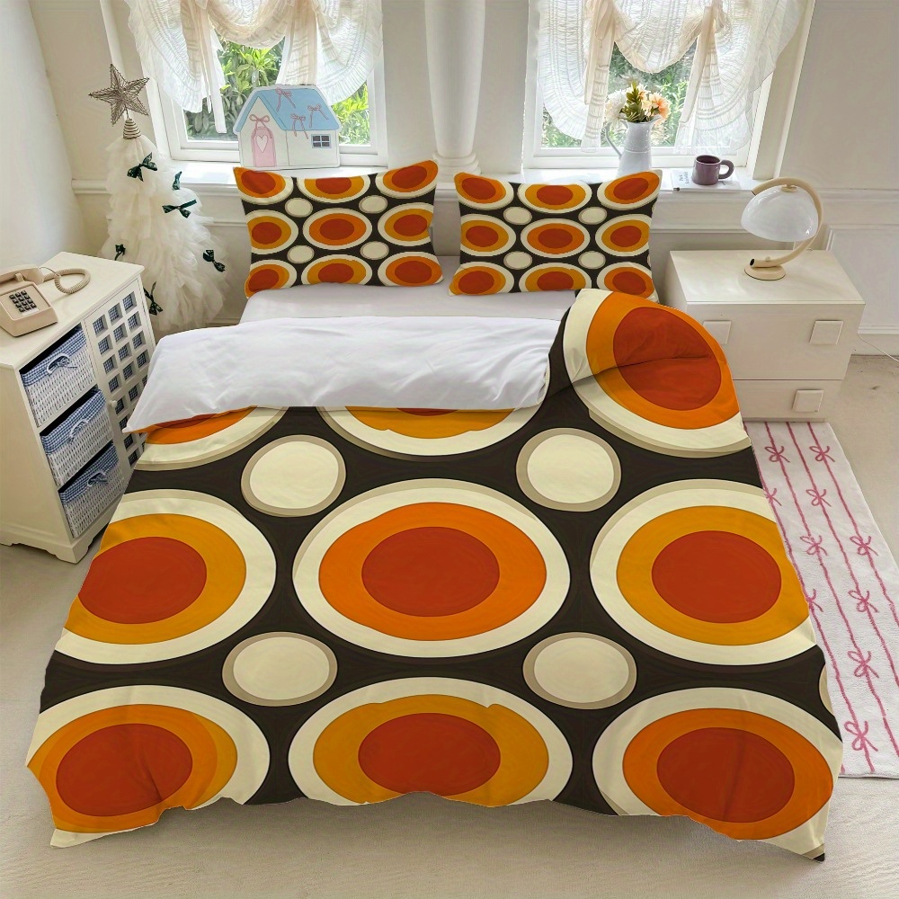 TEMU 3pcs Retro Circle Pattern Bedding Set - Orange And Brown Geometric Print (1 Duvet Cover   2 Pillowcases, Without Core) - Suitable For , Perfect