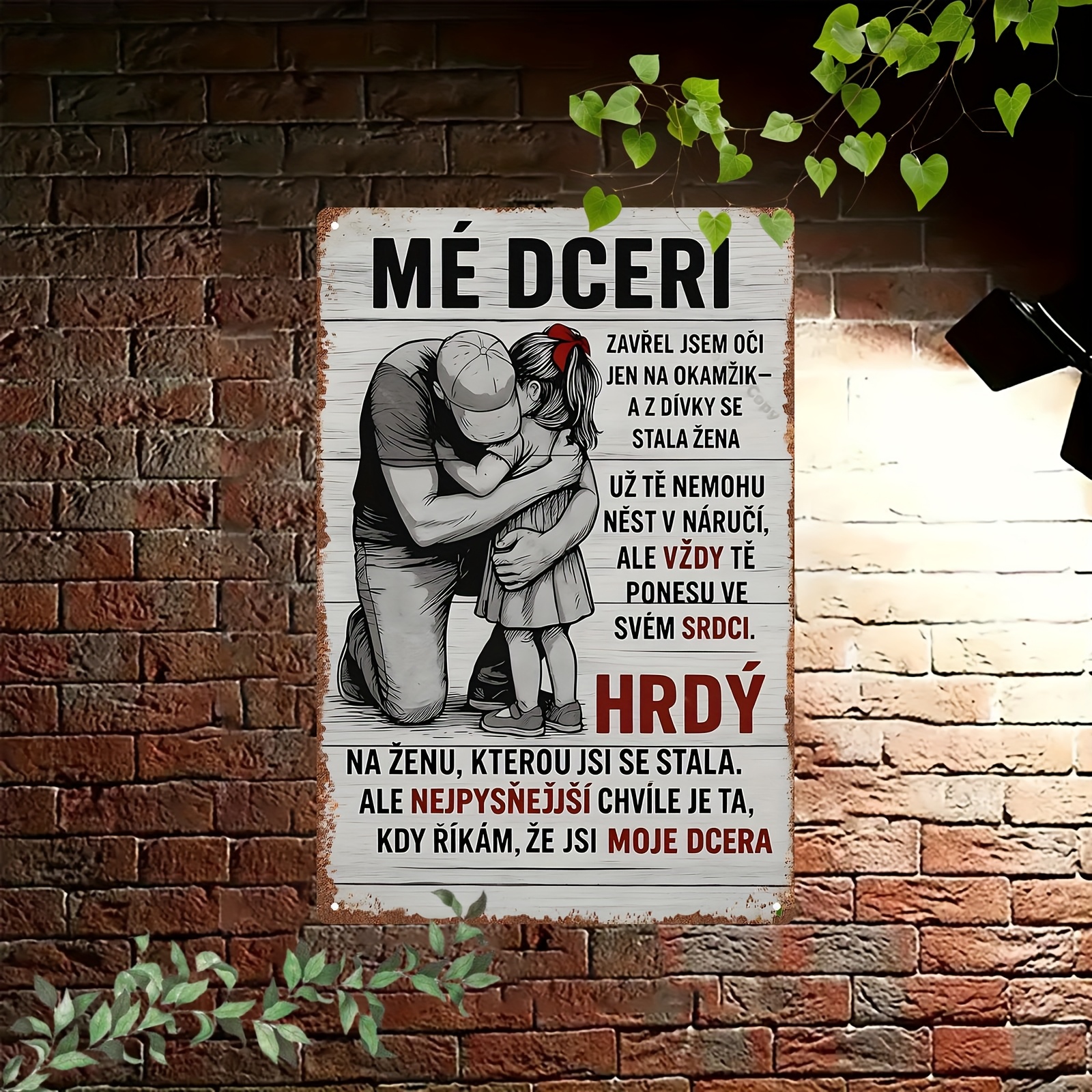 TEMU 2d Flat - A 2d Flat Metal Wall Art Piece Featuring A Czech Father-daughter Theme, Measuring 20x30cm. It Includes A Quote And Serves As Vintage