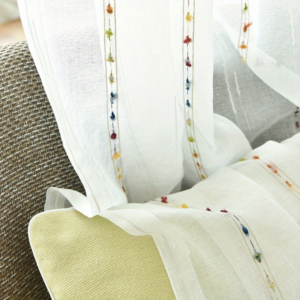 TEMU 2 Paneles de Cortinas Blancas Semi-Transparentes con a Rayas - 100% Poliéster, Filtro de Luz para Ventanas con Bolsillo para Barra en ,