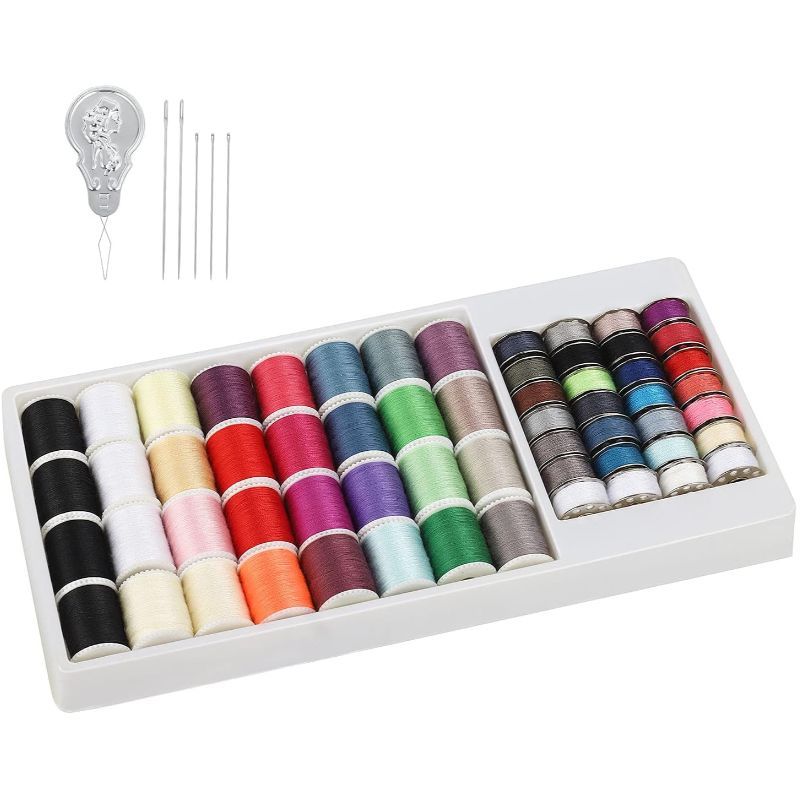 

60pcs Vibrant Sewing Thread Kit With Metal Bobbins & Needles - Polyester Mini Spools For Hand & Machine Sewing, Includes - Beginners & Diy Crafts