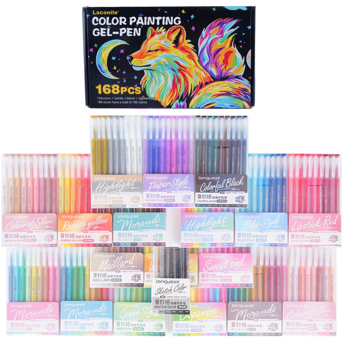 Languo 168pcs Liquid Ink Rollerball Pens Set, High-capacity Neutral Pens, Multi-colour, Professional Art Use, Handbook Collage, Reading Summaries, Work Plan Marking, Mind Mapping, Back To School