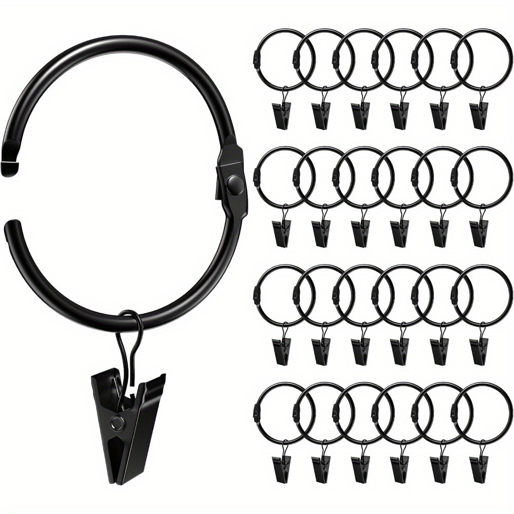E-shop 24er Pack 2 Zoll Vorhangringe mit Clips, Öffnende Gardinen Metall Clip Eisen Gardinenbügel Dekorativ für Fensterstangen Rostfrei, Schwarz