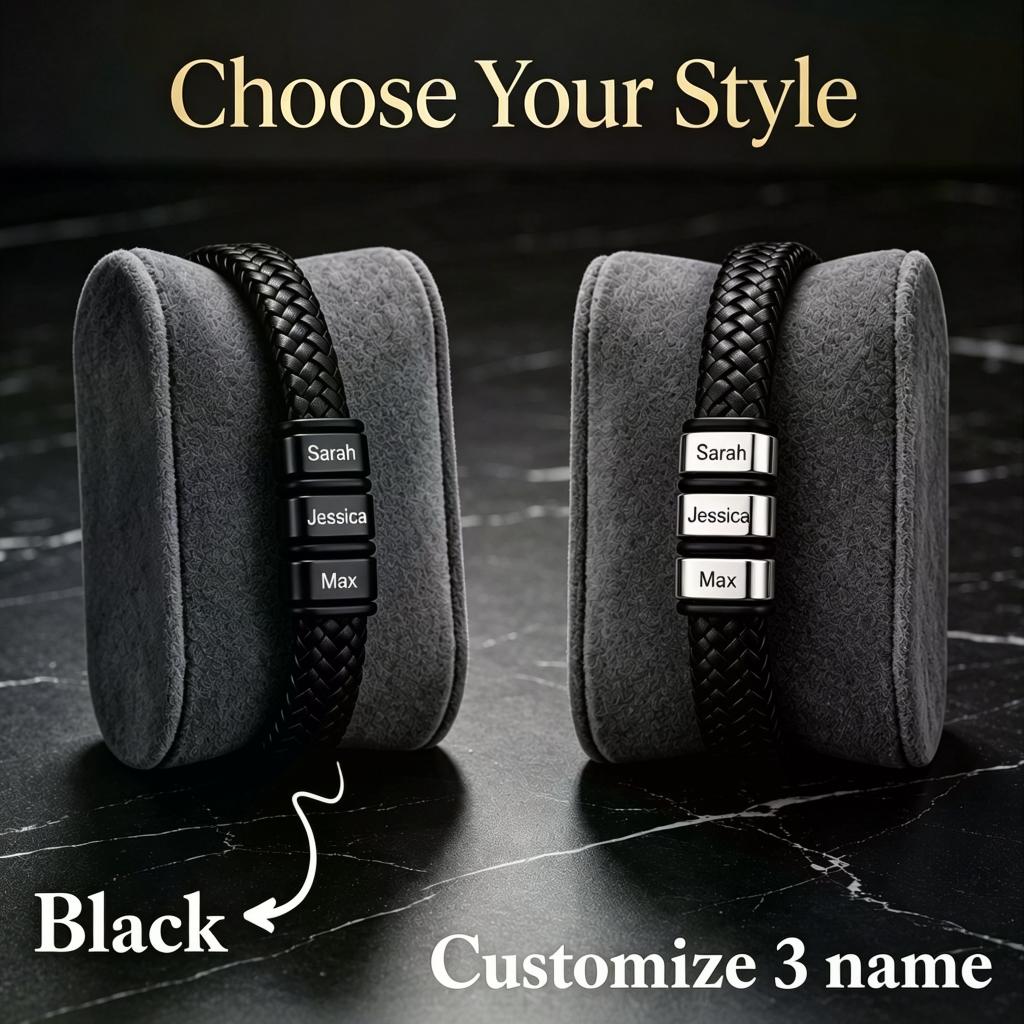 TEMU New Personalized Men's Braided Bracelet, Custom Engraved With 1-6 Names. Fashion Versatile For Daily Wear, Great Friendship Souvenir. Perfect