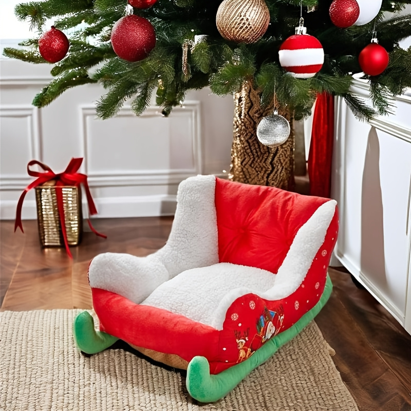 

Cozy Red Christmas Pet - Plush Synthetic Fur, Indoor/outdoor Sofa, Washable And Holiday-themed Sleeping Nest For Small Breeds