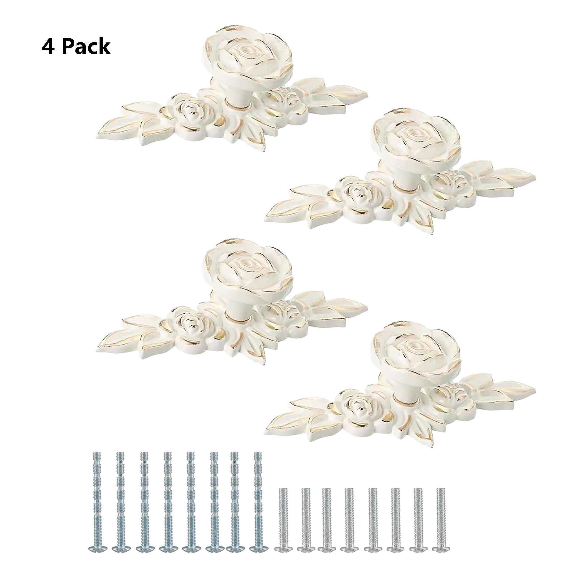 

Elegant 4pcs Rose Cabinet Knobs With - Vintage Alloy Handles For Dressers & Wardrobes, Includes Screws (5.91"l X 3.94")