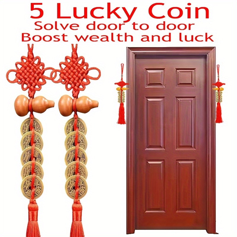 

2 1 Traditional Chinese 5 Emperors' Hanging Ornament, Metal Shui Charm, Meaning Wealth And , Gourd Design, Doorway Protector, No Electricity, No Feather