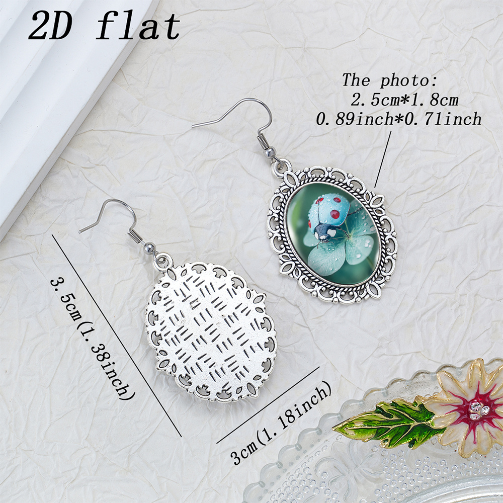 Morning Dew Ladybug Clover Pattern Glass Earrings