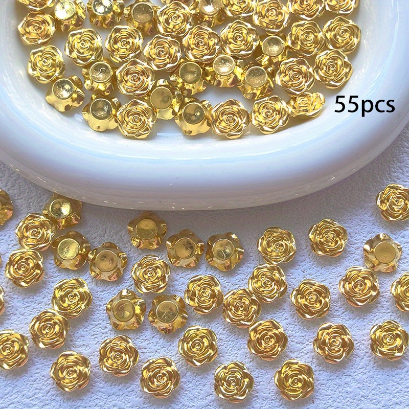 Image of 35/55/85pcs 0.47in Golden Rose Flowers Resin Decorative Crafts Flat Back Convex Round Flower Headdress Decal Decoration