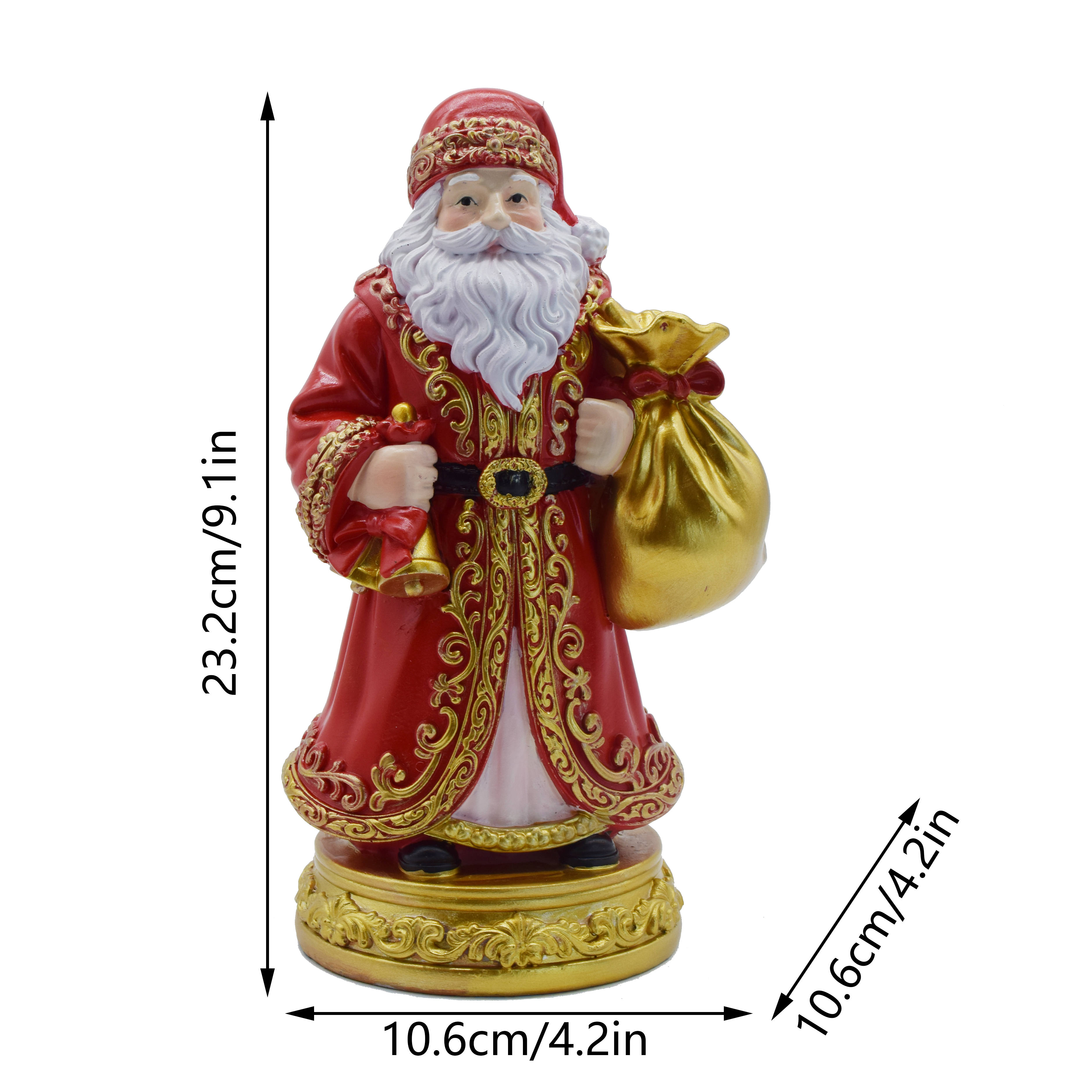 TEMU Vintage Red And Golden Santa Claus Resin Figurine With Sack And Bell, Christmas Tabletop Ornament, Xmas Home Desk Entrance Decor, Holiday