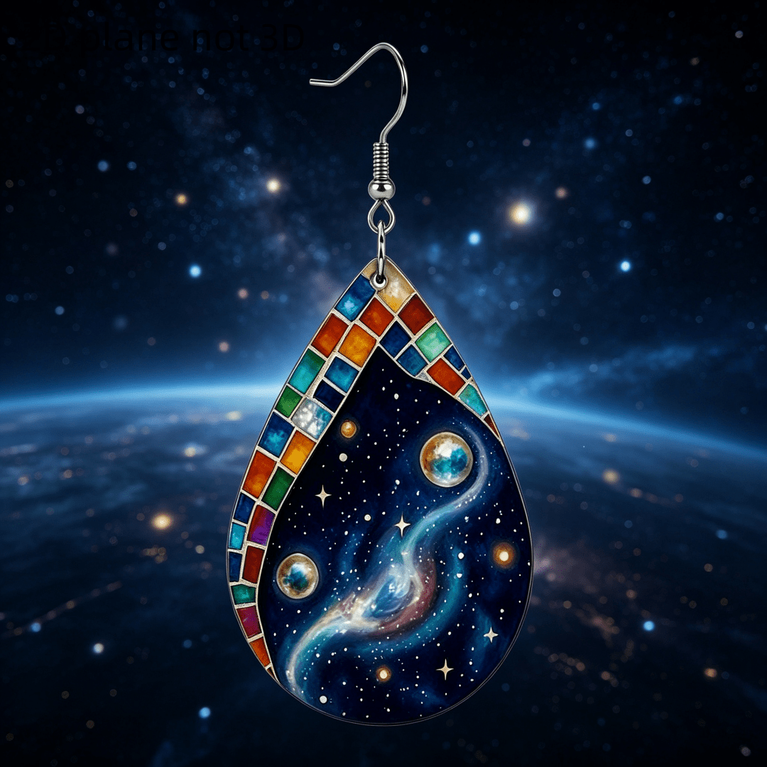 Women's Galaxy Space Planet Mosaic Teardrop Dangle Earrings