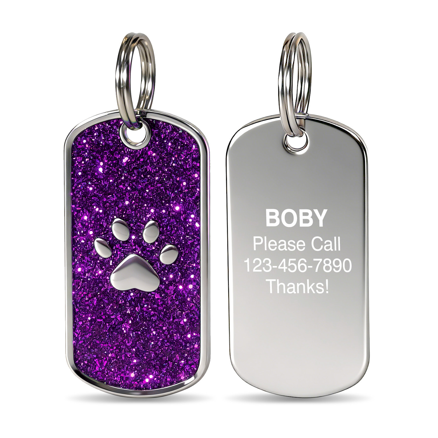 TEMU Personalized Glitter Long Rectangle Pet Dog Tag Pendant - Engraved Dog Tag - Cat Id Tag - Anti-lost Id Tag