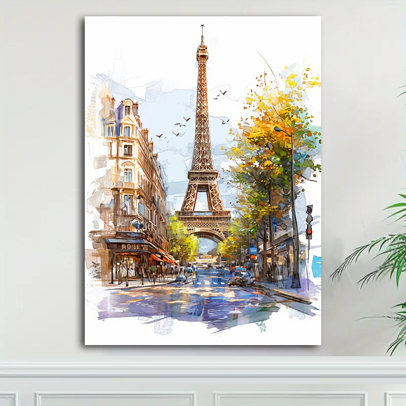 

sur Toile de Eiffel et Scène de Rue - pour , , & la Décoration de Bar, Rues , Tour Eiffel, Art sur Toile, Décoration d'Intérieur, Cadeau, Idéal pour la Décoration de Chambre