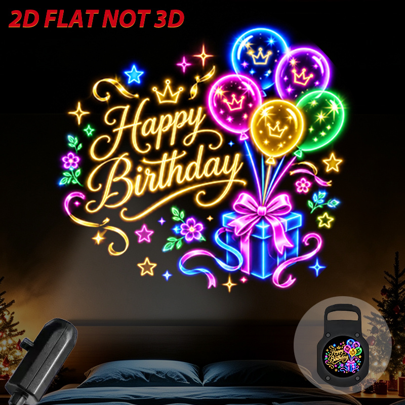 TEMU 1pc Lampe de projecteur portable 2D plate pour créer une ambiance festive parfaite pour un joyeux anniversaire avec des ballons étincelants, des