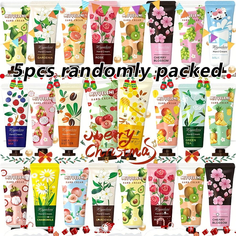 Image of 5pcs Random Hand Cream Gift Set - Deep Moisture & Nourishment For Dry, | Travel Size Lotion With Vitamin C & Glycerin | Non-greasy Formula For In Fall & Winter