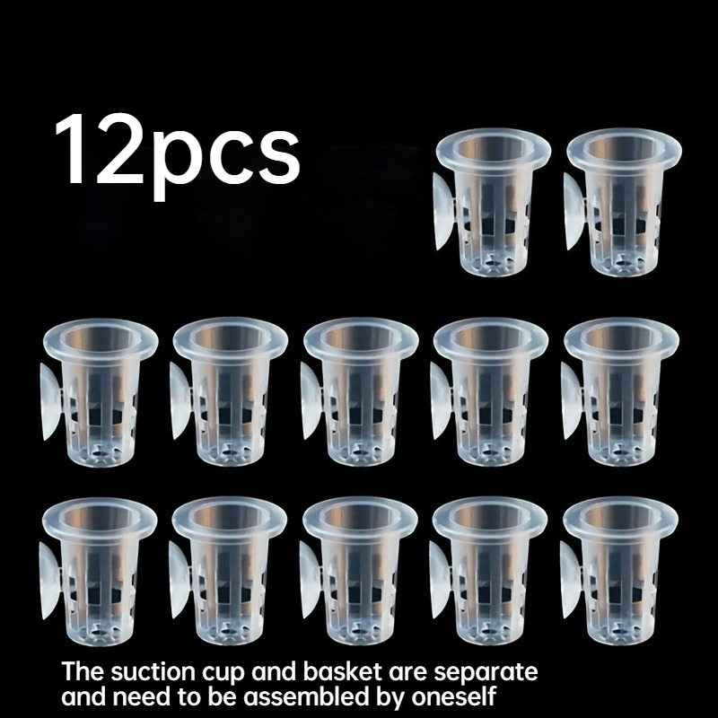 12pcs Transparent Aquatic Planting Cups With Suction Base - Clear Aquatic Growth Container, Suitable For Freshwater Aquarium Decoration, Perfect For Hydroponic Plants And Aquatic Decorations