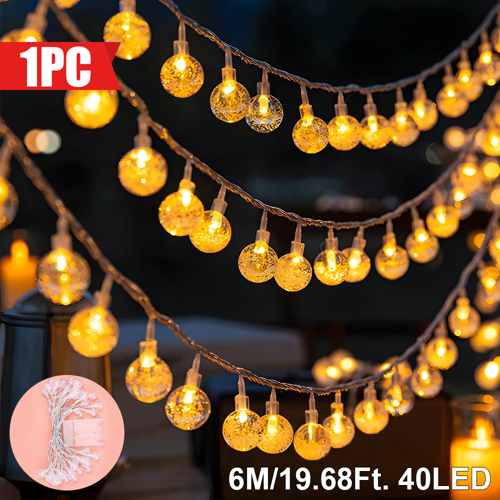 1pc 40/20/10led, Bubble Ball String Lights Battery Operated Indoor Fairy Lights, For Party, Wedding And Holiday Decorations New Year (warm White)