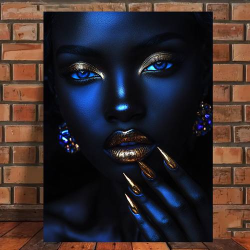 elegant canvas art blue and golden female portrait wrapped canvas frame ideal for bedroom living room or home office decor indoor outdoor use living room decor art intricate detailing large canvas wall art 2d room decor