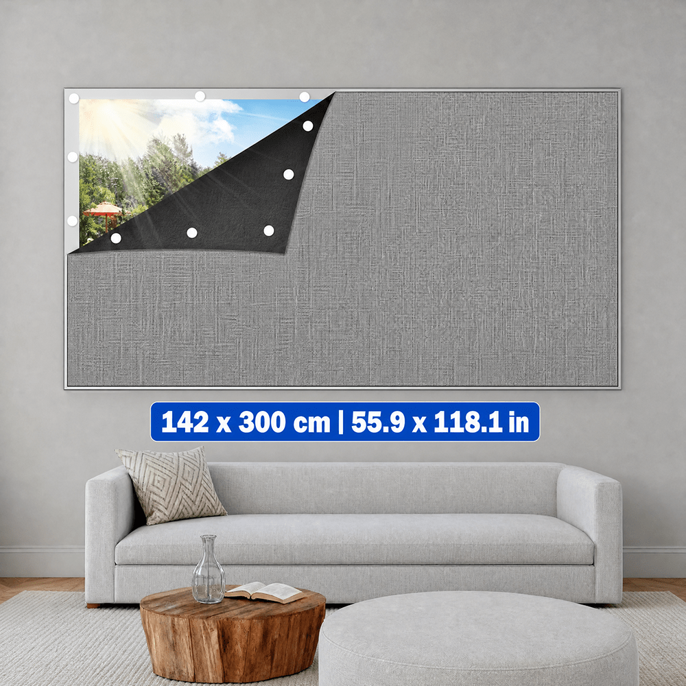 TEMU 1pc Gray Linen Texture Portable 100% Blackout Curtain, Suitable For Windows, Easy To Adjust, Home Office Or Travel, Self-adhesive Closure, Easy